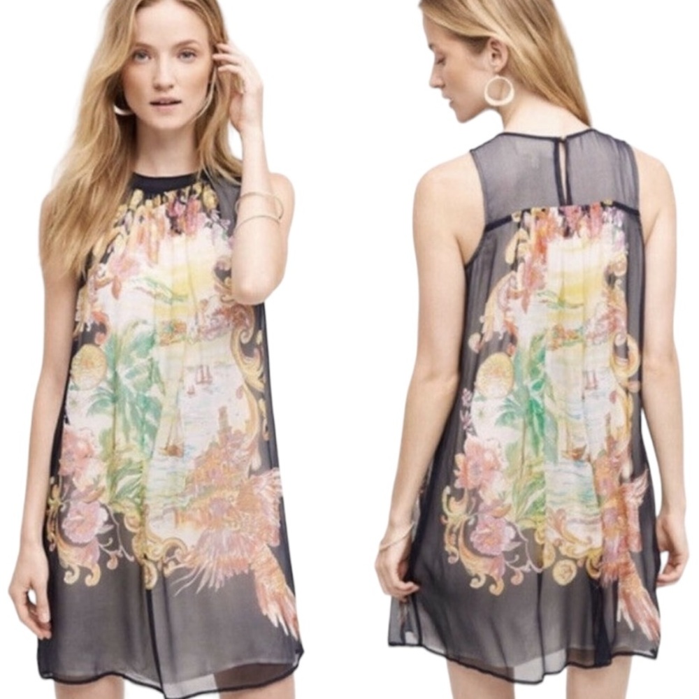 Anthropologie Moulinette Soeurs Varese Silk Italy Scene Swing Dress - 10